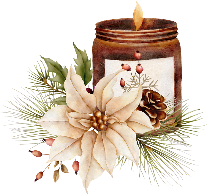 Watercolor christmas candle illustration